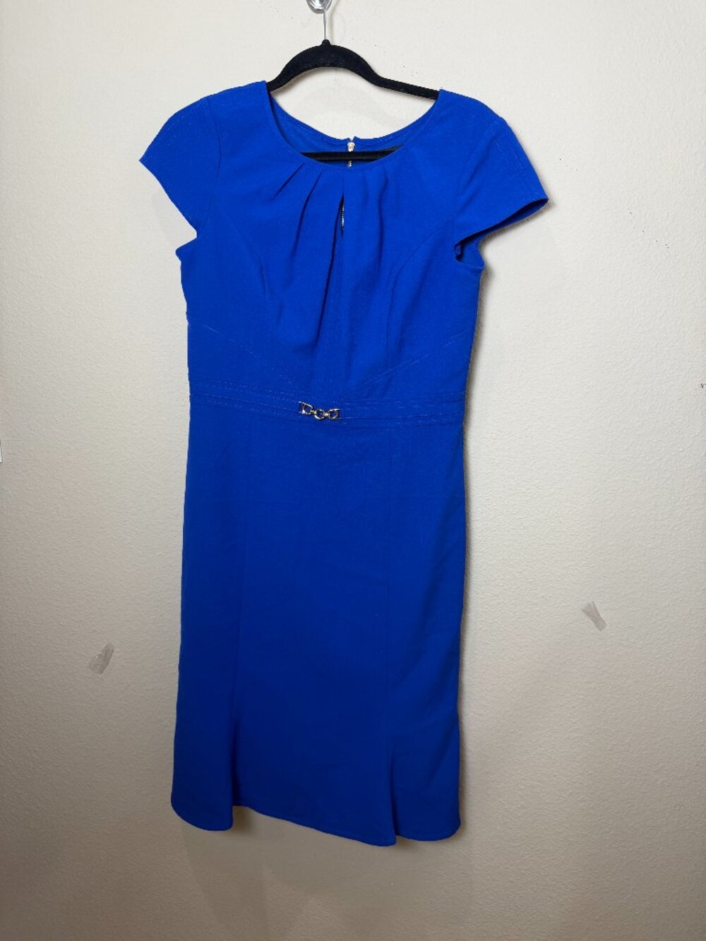 Ellen Tracy Bright Cobalt Blue Sheath Dress Cap Sleeve Size 6 Exposed Zipper